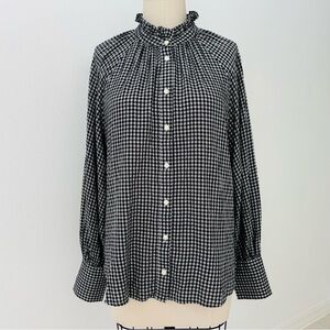 J Crew Victorian Style Ruffle Blouse NWT Black & White Plaid Cotton Blend  10